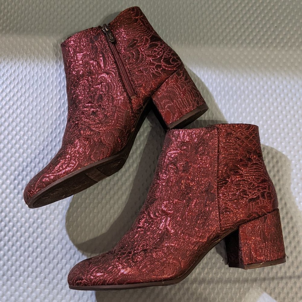 Embroidered Brocade Block Heel Ankle Boots